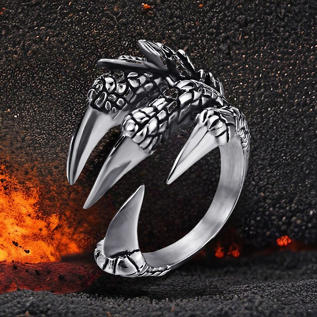 Steel Ring -Eagle Dragon Claw Halloween Skull Ring -Men's Domineering  Opening Rock Jewelry