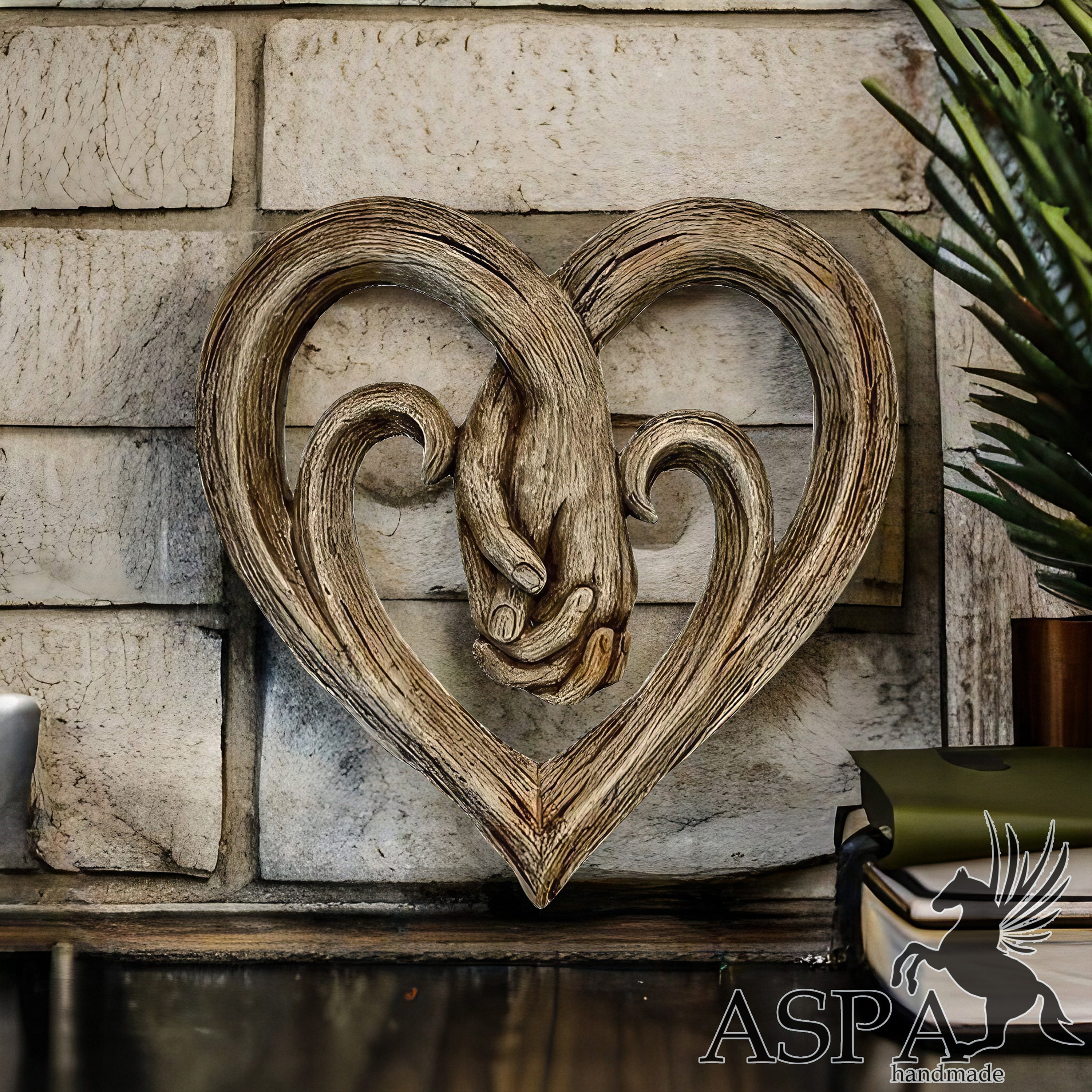 Wood Heart Sculpture Decor Rustic Mended Heart Farmhouse Decor for