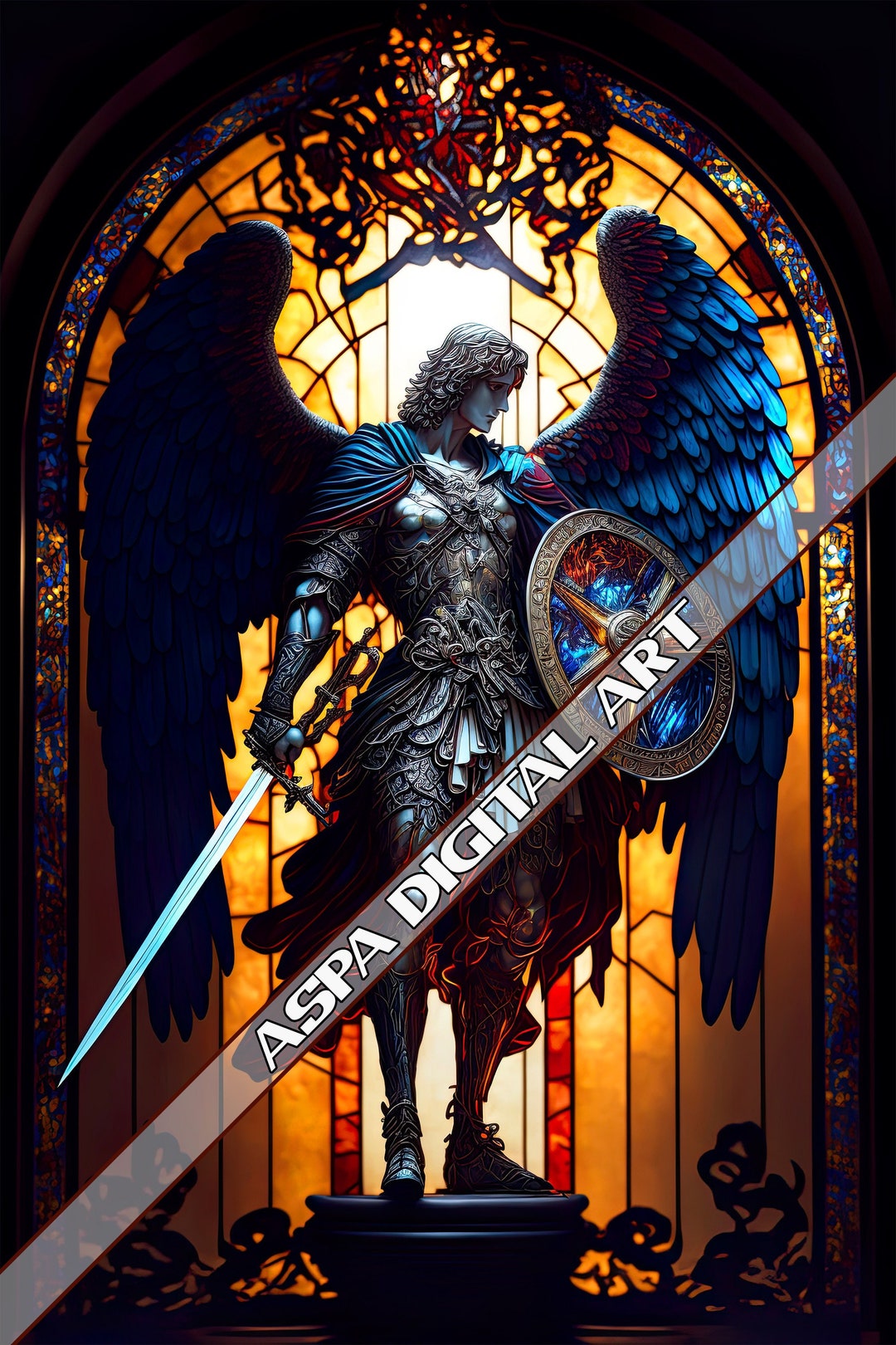 Archangel Michael Warrior Angel Digital Art Biblical Warrior Printing
