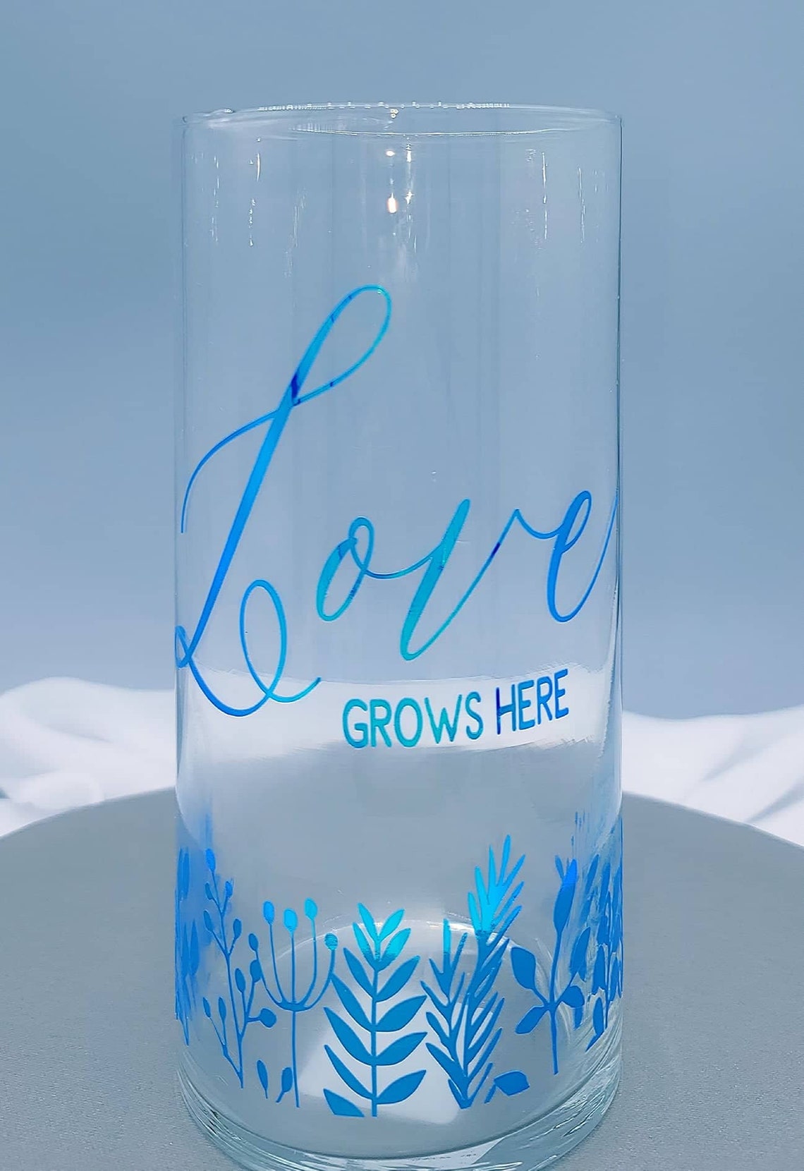 7 glass flower vase with quote Love Grows Here Etsy