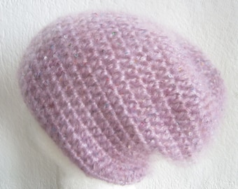 Tolle Frühlingsbeanie Mohair Seide mit Pailetten Gr M oderL