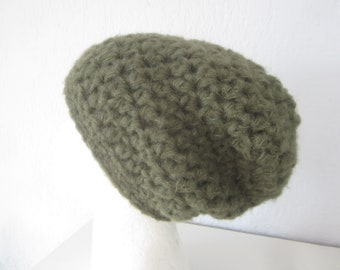 Bonnet alpaga/soie vert olive foncé