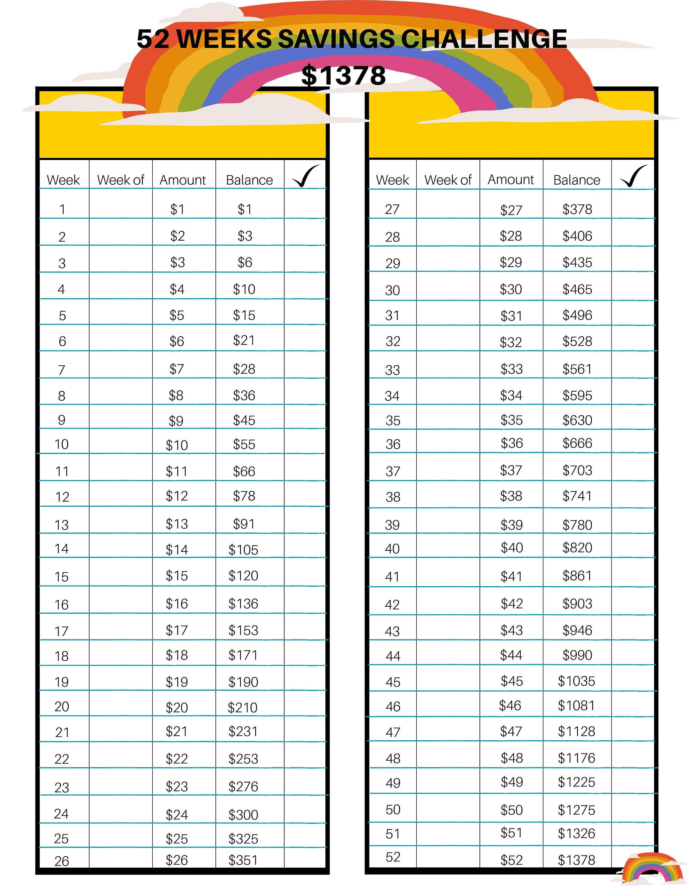 52 Week Savings Challenge - Etsy