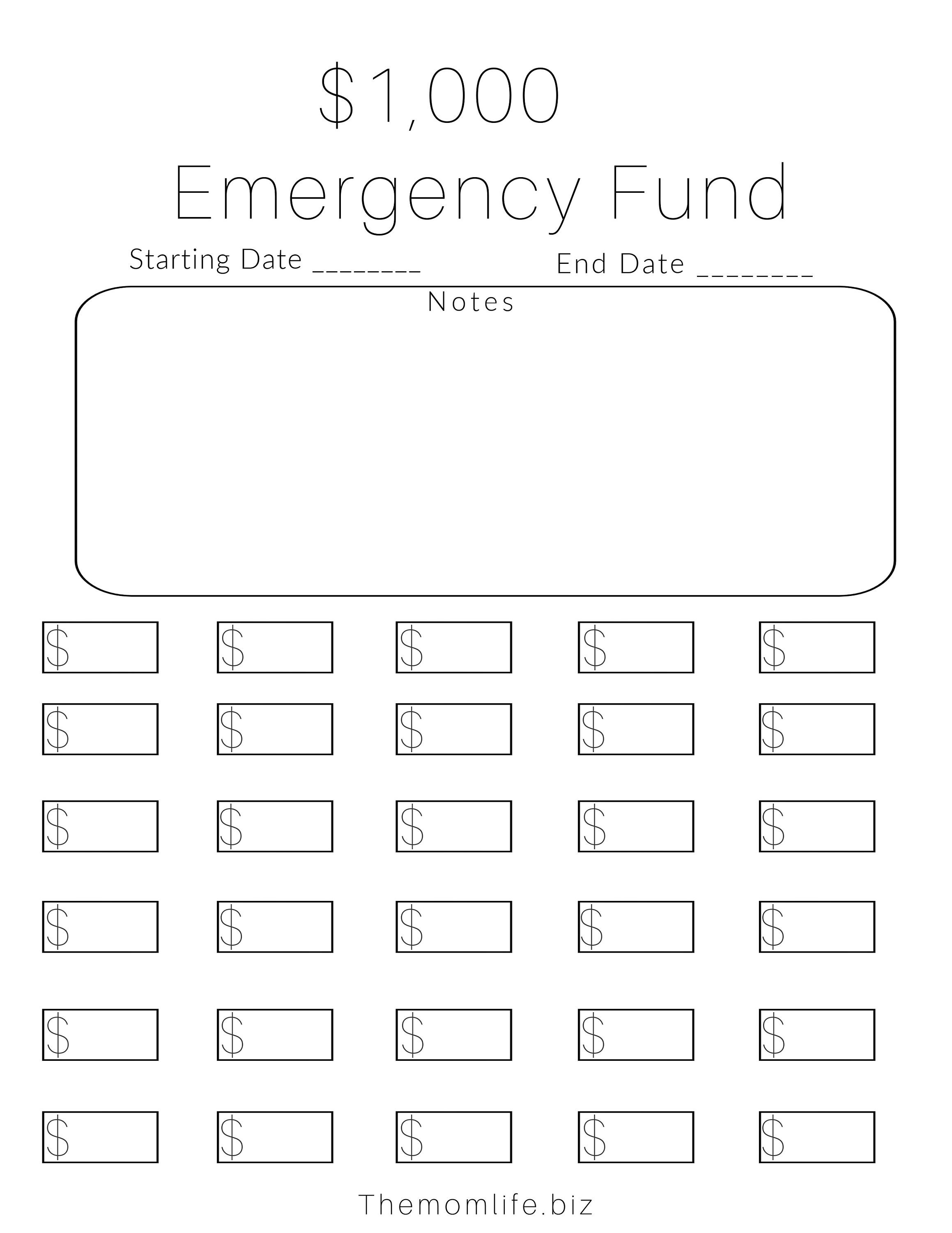 Emergency Fund Savings Challenge 1000 Blank | Etsy