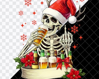 Funny Skeleton Christmas Beer PNG, Christmas Beer png, Funny Christmas png, Santa with Beer png, Festive Santa Beer [ZC-118]