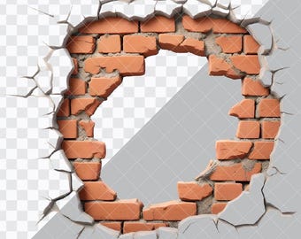 3D Cracked Wall PNG, 3D Hole in Cracked Wall png, Cracked Wall png, Hole in wall png, Cracked Hole Wall Break, Transparent Background[ZC-42]