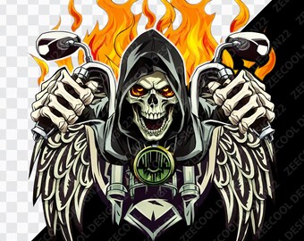 Motorcycle Skull PNG, Motorcycle Rider png, Motorcycle png, Biker png, Biker Shirt png, Winged Flaming Skull Biker T-shirt design [ZC-19]