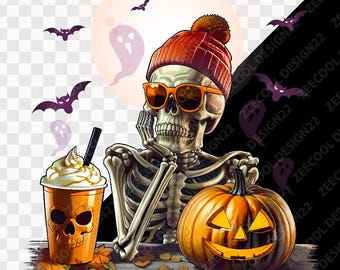 Skeleton Drinking Coffee PNG, Death drinking Coffee png, Halloween Coffee png, Coffee Lover png, Skull Coffee png [ZC-07]