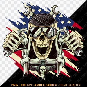 Motorcycle Skull USA Flag PNG, Motorcycle Skull png, Motorcycle Rider png, Biker png, Biker Shirt png, T-shirt design png [ZC-20]