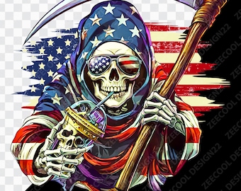 Drapeau des États-Unis de la Faucheuse café PNG, Drapeau des États-Unis de la Grande Faucheuse png, Squelette png, Tête de la Faucheuse png, Tête de mort buvant du café Png [ZC-18]