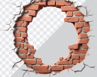 3D Cracked Wall PNG, 3D Hole in Cracked Wall png, Cracked Wall png, Hole in wall png, Cracked Hole Wall Break, Transparent Background[ZC-56]