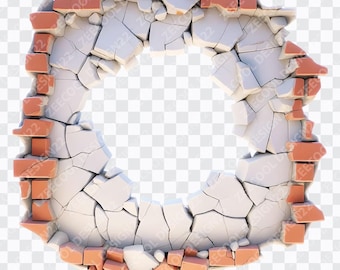 Mur fissuré 3D au format PNG, Trou dans le mur au format png, Trou dans le mur au format png fissuré 3D, Rupture de mur avec trou fissuré, Arrière-plan transparent [ZC-63]