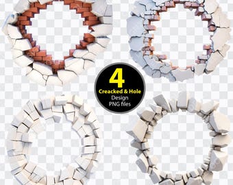 3D Cracked Wall PNG, 3D Hole in Cracked Wall png, Cracked Wall png, Cracked Hole Wall Break, Transparent Background [ZC-82]