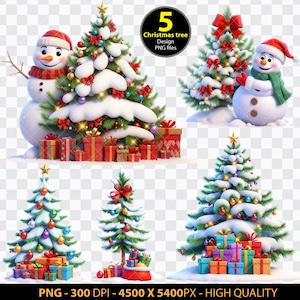 Christmas tree with gift PNG, Christmas Trees PNG bundle, Pine Trees png, Christmas ornament, Snow tree png, Christmas gift  [ZC-121]