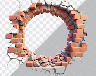 Mur fissuré 3D au format PNG, Trou 3D dans le mur fissuré au format png, Mur fissuré au format png, Trou dans le mur au format png, Rupture de mur avec trou fissuré, Arrière-plan transparent [ZC-41]