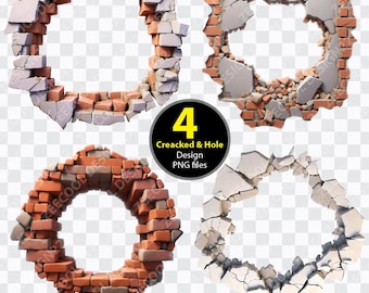 Mur fissuré 3D PNG, Trou 3D dans le mur fissuré png, Mur fissuré png, Rupture de mur avec trou fissuré, Fond transparent [ZC-50]