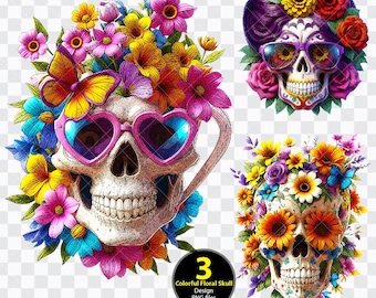Colorful  floral skull PNG, Colorful skull png, Watercolour floral skull png, Woman skeleton png, Floral skull png, Floral Skull [ZC-13]