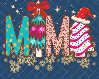 Coquette colorée, paillettes de Noël, maman png, maman et mini png, gâteau de sapin de Noël png, Noël aux couleurs vives png [ZC-97]