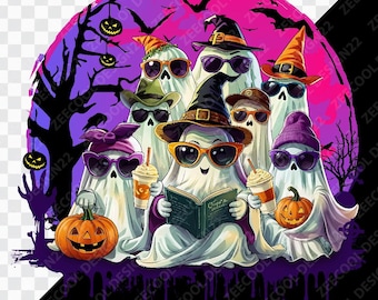 Cute Ghost Halloween PNG, Ghost with Sunglasses png, Cute ghost png, Spooky Ghost png, Cute ghost Sunglasses png, Halloween png  [ZC-02]
