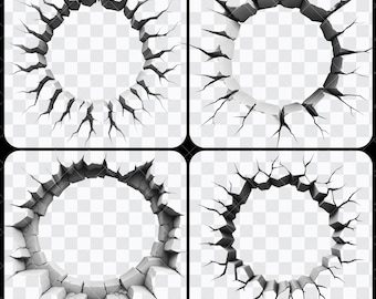 3D Cracked Wall PNG, Cracked Wall png, 3D Hole in Cracked Wall png, Hole in wall png, Cracked Hole Wall Break, Transparent Background ZC-152