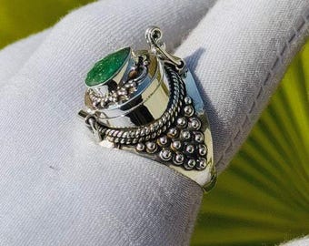 Emerald Locket Ring For Gift, 925 Sterling Silver Secret Compartment Jewelry for Her