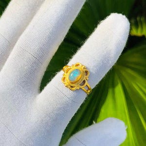 Handmade Ethiopian Opal Ring Gold Plated Natural Fire Gemstone Boho Statement Jewelry Gift Her