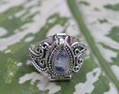 Mother day gift, Natural Moonstone Ring, 925 Sterling Silver Plated Handmade Ring, Openable Poison Ring, Poison ring