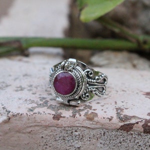 Mother day gift, Ruby Ring, 925 Sterling Silver Plated Handmade Ring, Openable Poison Ring, Poison ring