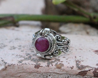 Mother day gift, Ruby Ring, 925 Sterling Silver Plated Handmade Ring, Openable Poison Ring, Poison ring