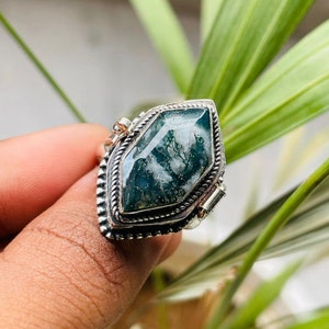 Vintage Poison Ring|Natural Moss Agate|Snuff Ring|Poison Ring|Secret Compartment|Boho Hippie|925 Sterling Silver Plated|Fancy Design Ring