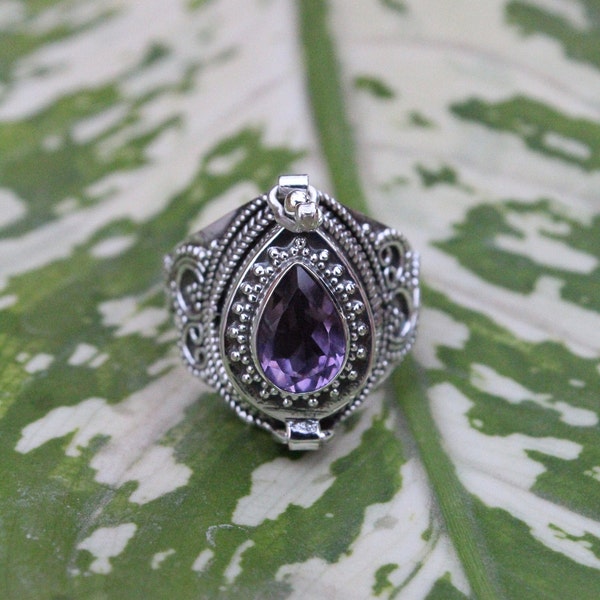 Mother day gift, Amethyst Gemstone Poison Ring, Handmade Openable Medicine Ring, 925 Sterling Silver Plated, Pill Ring, Poison ring,