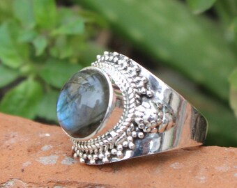 Valentine Day Special, Natural Labradorite Ring, 925 Sterling Silver Plated Handmade Ring, Handcraft Ring, Valentine day Rings For Gifts