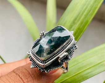 Mother gift ring Poison ring Natural Moss Agate Ring 925 Sterling Silver Plated Handmade Ring Operable Poisoner Ring