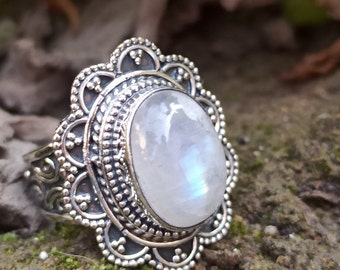 Mother day gift,Moonstone Gemstone Ring, Handmade Ring, 925 Sterling Silver Plated Ring.