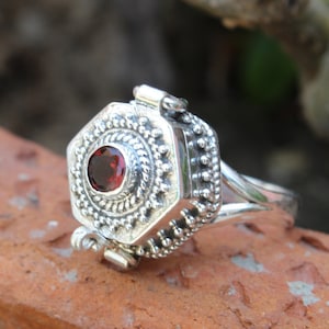 Mother day gift,Poison ring ,Natural Garnet Ring, 925 Sterling Silver Plated Handmade Ring, Operable Poison Ring, Statement  Poison Ring,