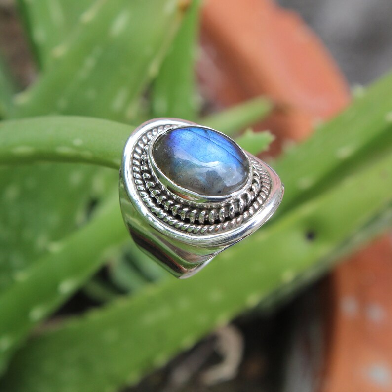 Natural Labradorite Ring, 925 Sterling Silver Plated, Handmade Ring, Halloween Special, Statement Ring. image 4