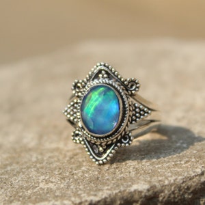 Aurora Opal Doublet Quartz Ring, 925 Sterling Silver Plated Handmade Ring, Rainbow Poison Ring