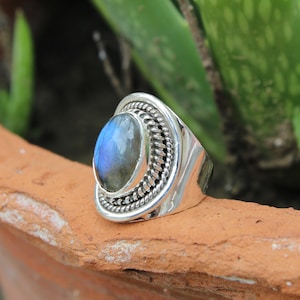 Natural Labradorite Ring, 925 Sterling Silver Plated, Handmade Ring, Halloween Special, Statement Ring. image 2