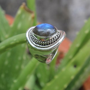 Natural Labradorite Ring, 925 Sterling Silver Plated, Handmade Ring, Halloween Special, Statement Ring. image 6