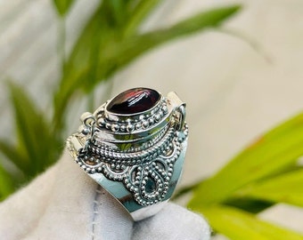 Mother gift ring Poison ring Natural Garnet Ring 925 Sterling Silver Plated Handmade Ring Openable Poisoner Ring