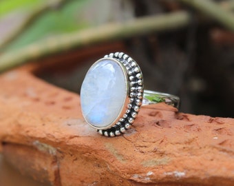 Beautiful Moonstone Ring, 925 Sterling Silver Plated, Statement Ring, Handmade Ring, Halloween Special.