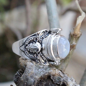Mother day gift, Natural Moonstone Ring, 925 Sterling Silver Plated Handmade Ring, Openable Poison Ring, Poison ring image 3