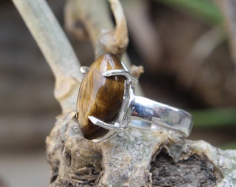 Mother day gift, Natural Tiger Eye Ring, 925 Sterling Silver Plated Handmade Ring, Statement Ring, Engagement Ring, Marquise Stone Ring, Her