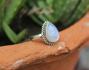 Christmas gift,Natural Moonstone Ring, 925 Sterling Silver Plated Handmade Ring, Handcarft Ring