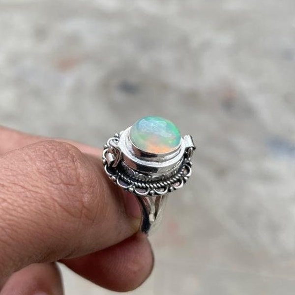 Ethiopian Opal Poison Ring, 925 Sterling Silver Plated Handmade Ring, Openable Poison Ring, Poison ring, Valentine Gift, Poison Ring,Rings