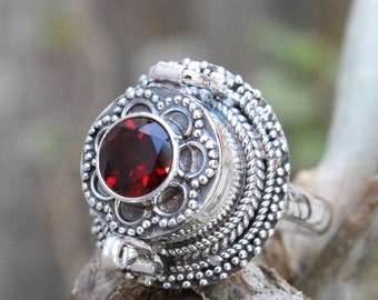 Mother day gift,Poison ring ,Natural Garnet Ring, 925 Sterling Silver Plated Handmade Ring, Openable Poison Ring,