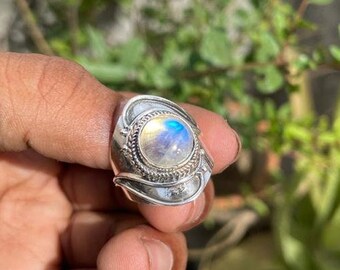 Gift For Mom | Natural Moonstone Ring | 925 Sterling Silver Plated Handmade Ring | Handcraft Ring | women ring | Statement ring
