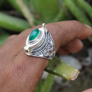 Summer Day Special Green Onyx Marquise Ring 92.5 Sterling Silver Plated Handmade Ring Handcraft Ring Poison Ring Mother gift ring image 9