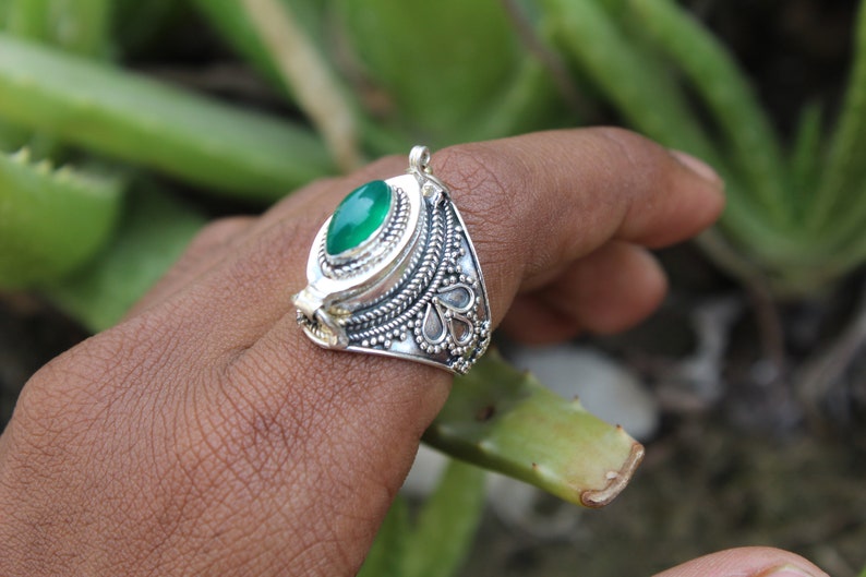 Summer Day Special Green Onyx Marquise Ring 92.5 Sterling Silver Plated Handmade Ring Handcraft Ring Poison Ring Mother gift ring image 9