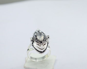 Belle bague empoisonnée, bague pour compartiment, pierre de lune empoisonnée, bague faite main plaquée argent sterling 925, bague empoisonnée, cadeau de la Saint-Valentin